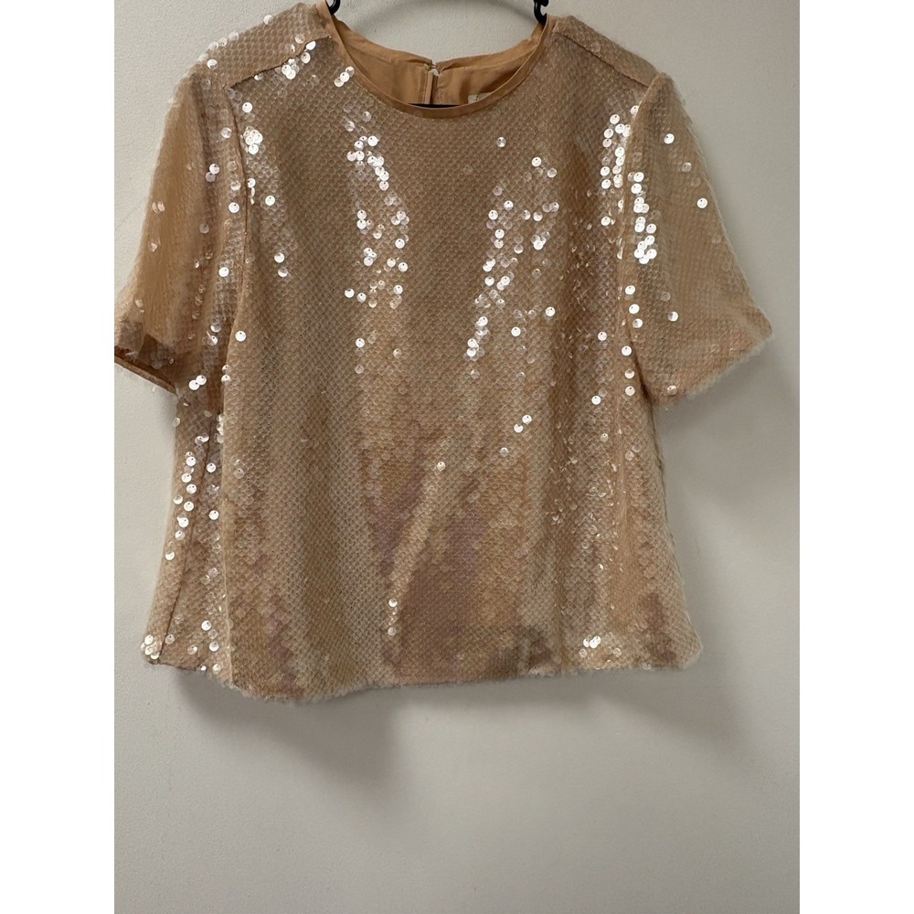 Ann Taylor Loft White Sequined Short Sleeve Top Womens Large